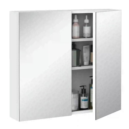 Spaco Bathroom Mirrored Cabinet with Double Doors, 24"x22" Steel Frame Medicine Cabinet, Wall-Mounted Storage Organizer, White