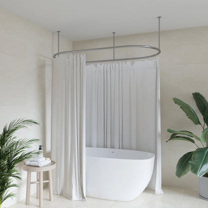 Naiture Stainless Steel Oval Shower Curtain Rod with Ceiling Support for Clawfoot Tub in 48" L X 30" W, Brushed Nickel Finish