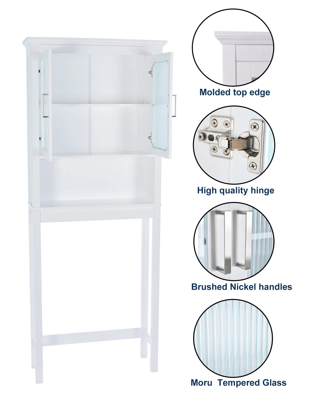 Spirich Bathroom Cabinets over the Toilet Shelf, Freestanding Space Saver Organizer with Tempered Glass for Bathroom White