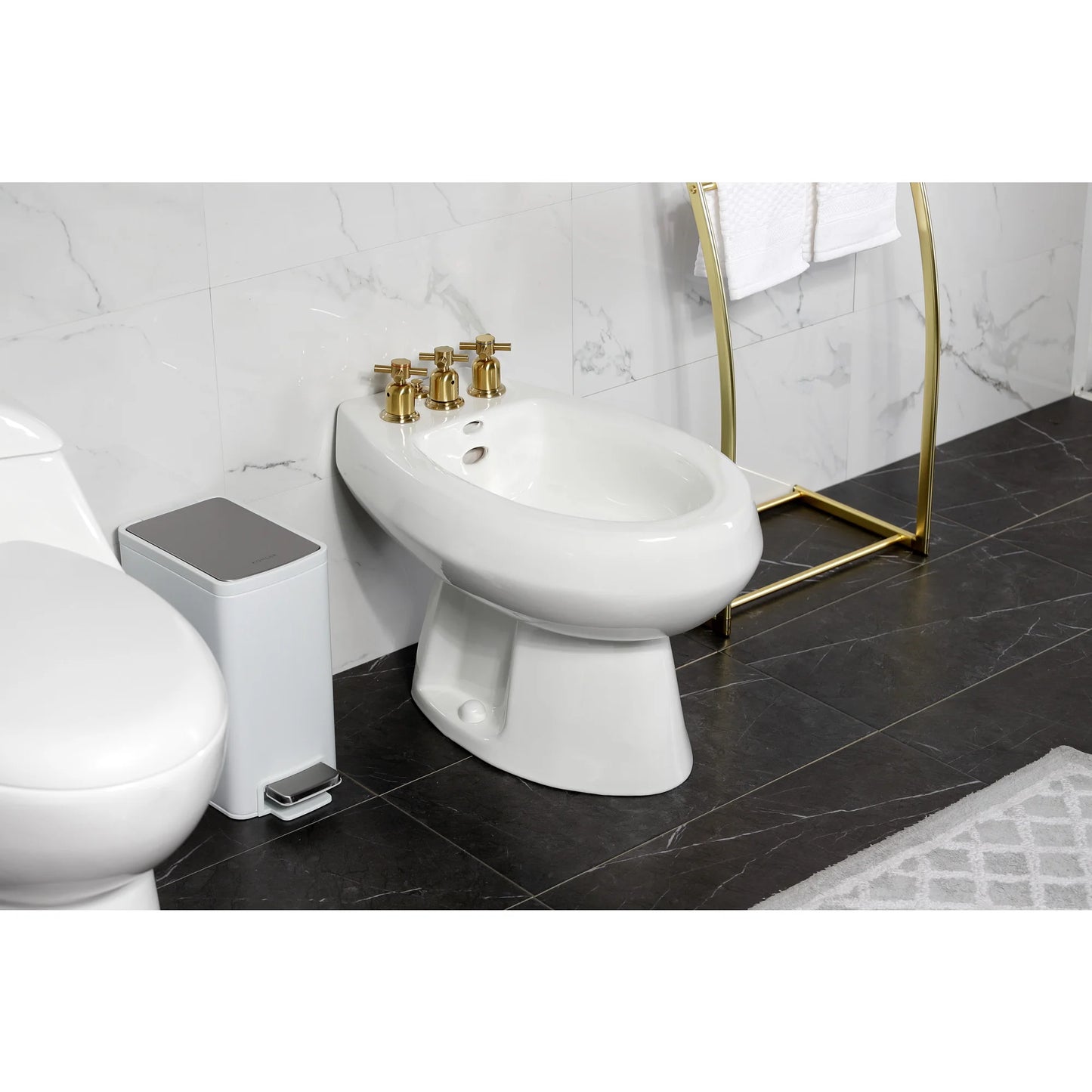 Kingston Brass KB6327DX Concord Three-Handle Bidet Faucet with Brass Pop-Up, Brushed Brass