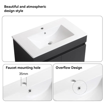 30 Inch Modern Wall-Mounted Bathroom Sink Cabinet, Floating Bathroom Vanity with Storage and Two Soft Close Doors, Bathroom Vanity with Sink, Faucet Not Included,Solid Wood, Black.