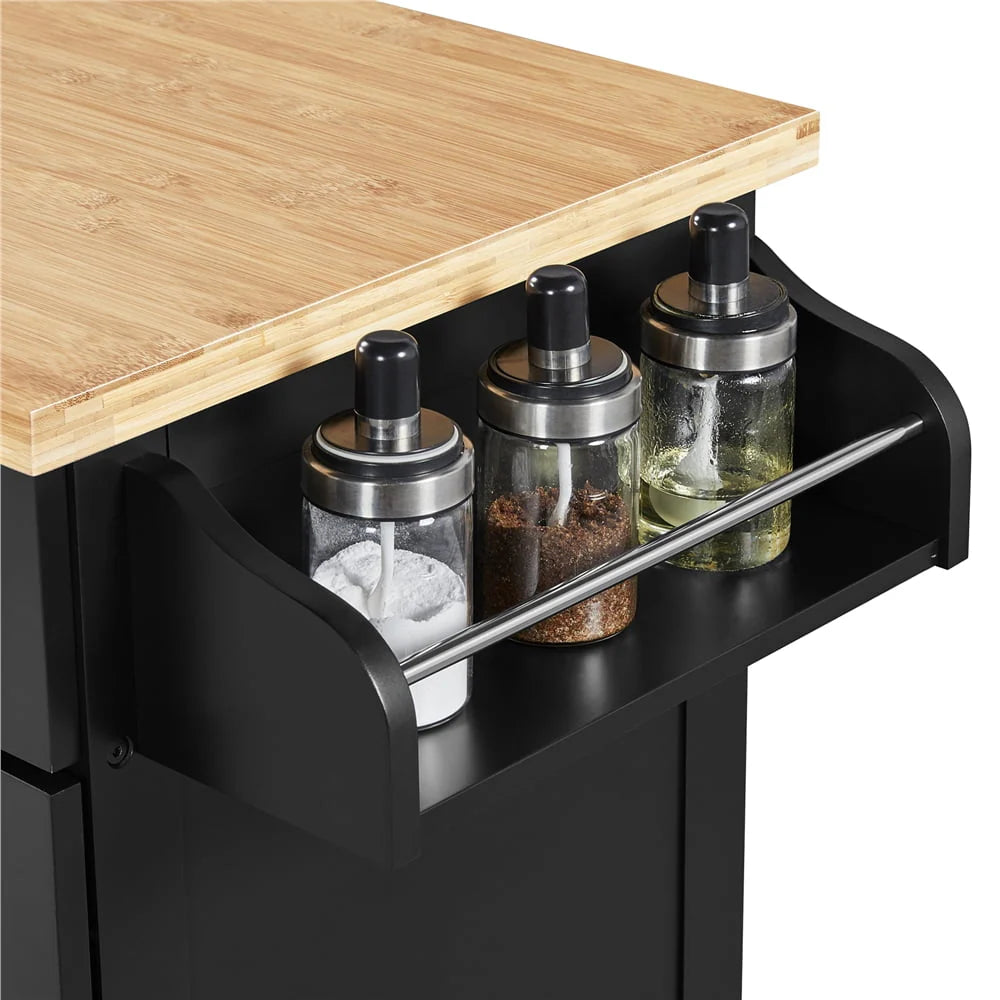 Yaheetech Kitchen Island Cart with Spice Rack Storage Rolling Kitchen Cart with Towel Rack & Drawer for Dining Rooms Kitchens, Black
