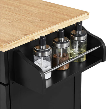 Yaheetech Kitchen Island Cart with Spice Rack Storage Rolling Kitchen Cart with Towel Rack & Drawer for Dining Rooms Kitchens, Black