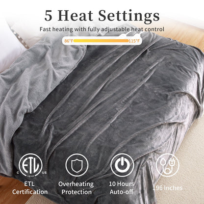 GAOMON Electric Heated Blanket King Size with Dual Control - Sherpa Throw Blanket with 4 Fast Heating Levels & 10 Hours Auto Off, Machine Washable, ETL Certified, Gray