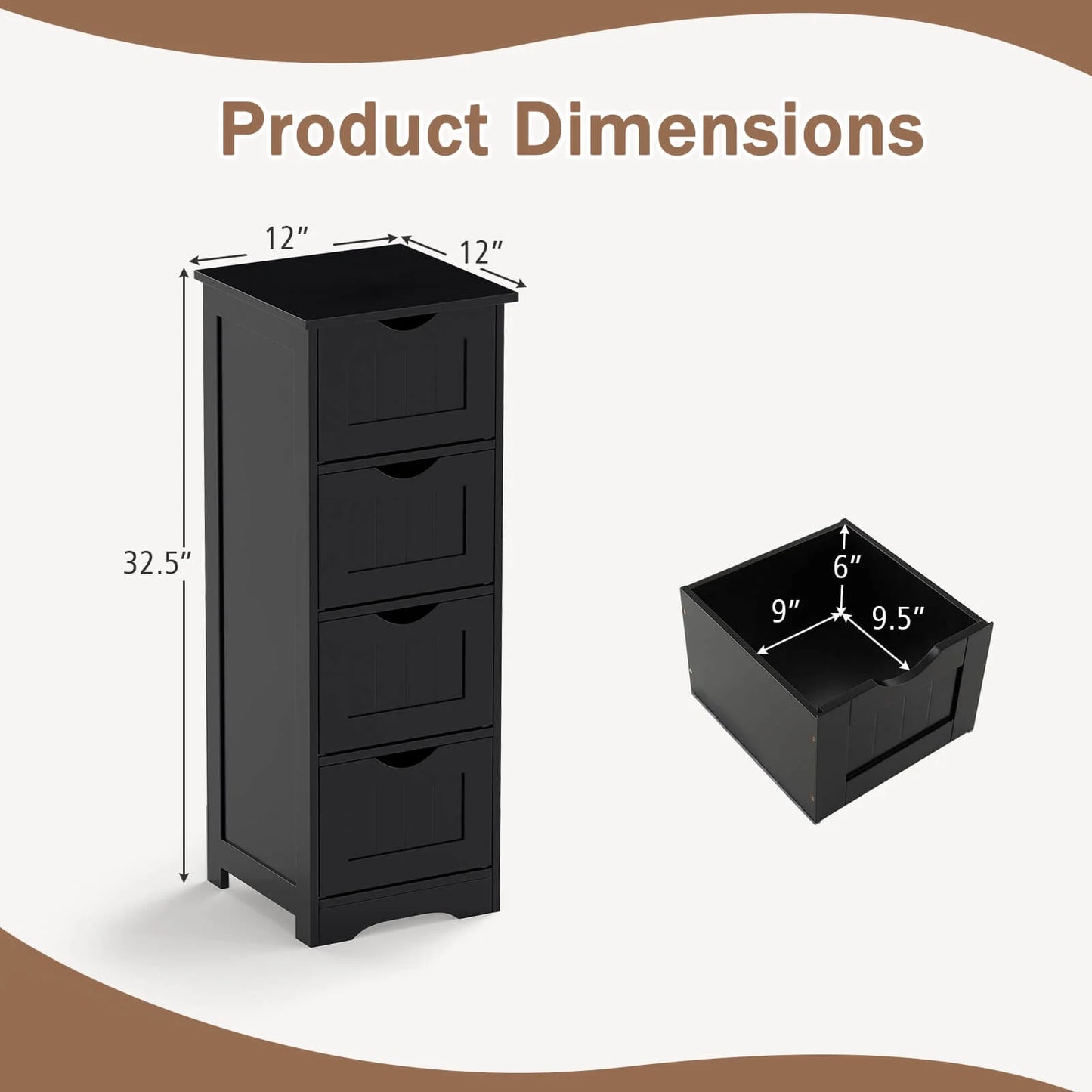 Costway 32.5'' Bathroom Floor Cabinet with Anti-tipping Device Freestanding Towel Cabinet Black