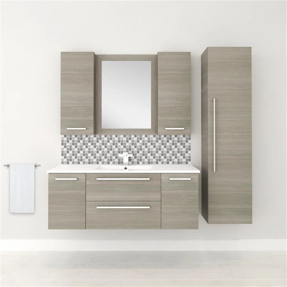 Cutler Kitchen and Bath Silhouette Modern Wood/Metal Linen Tower in Light Oak