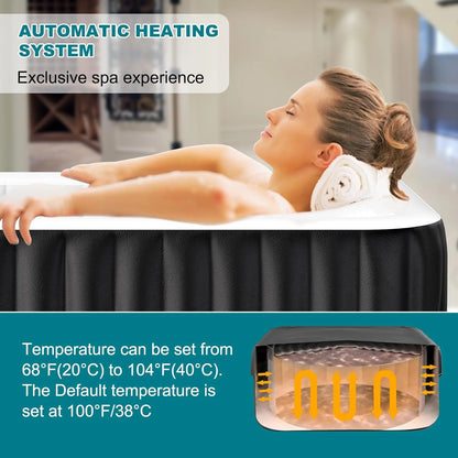73" X 73" X 25" Inflatable Hot Tub for 4-6 Person Square, 240 Gallon Large Portable Hottub Spa with 130 Bubble Air Jets, Blow Up Spa Bathtub with LED Control Panel, 2 Filter, Temperature up to 104° F
