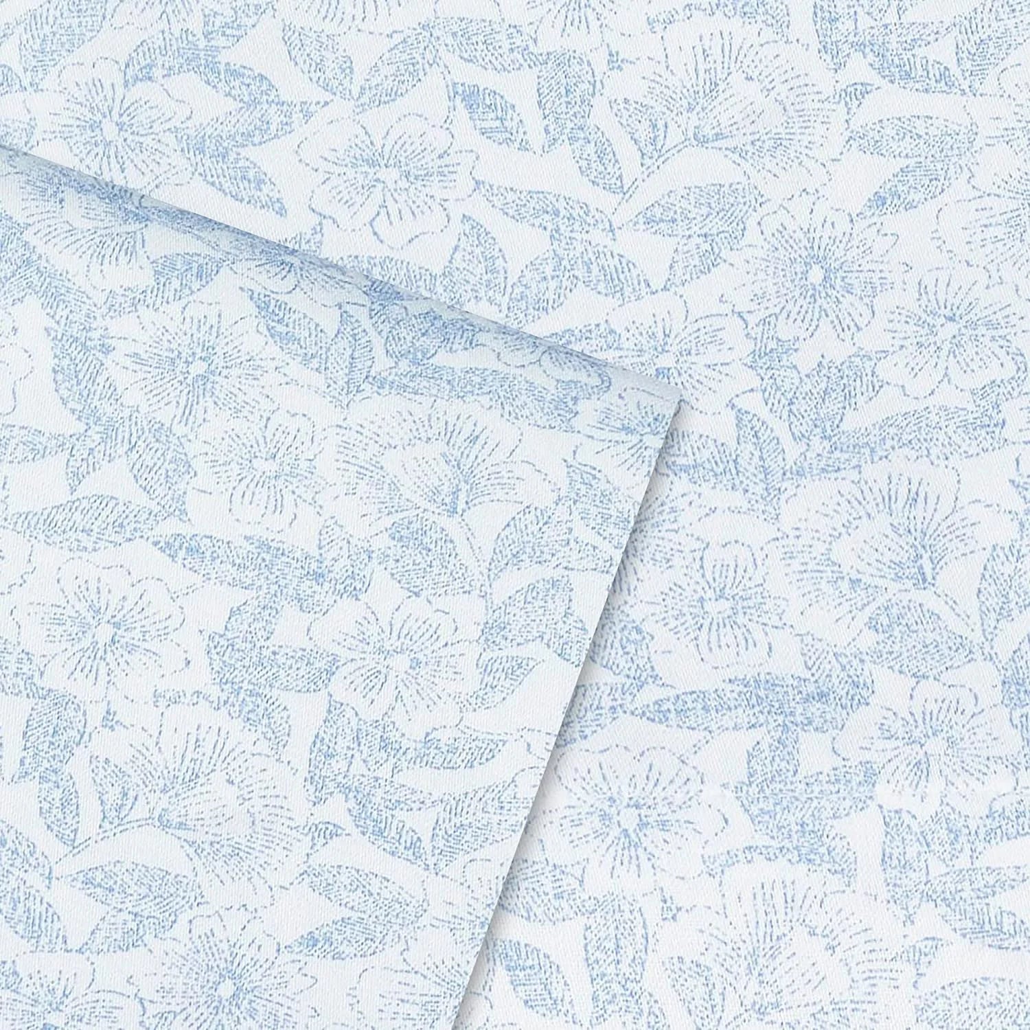 Laura Ashley Home - Full Sheets, Soft Sateen Cotton Bedding Set - Sleek, Smooth, & Breathable Home Decor,Blossoming Blue Blossoming Blue/White Full