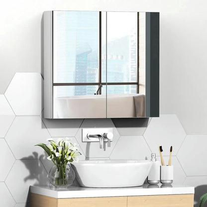 Barara King Bathroom Mirrored Cabinet, 24"x22" Steel Frame Medicine Cabinet, Wall-Mounted Storage Organizer with Double Doors, White