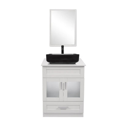FULLWATT 24" Vanity Bathroom Cabinet with Mirror and Vessel Sink Bowl Faucet Combo Set