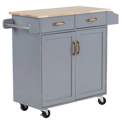 Ktaxon Rolling Trolley Cart Kitchen Island with Spice Rack, Towel Rack & Drawer, Wooden Storage Cabinet with Caster Wheels Gray