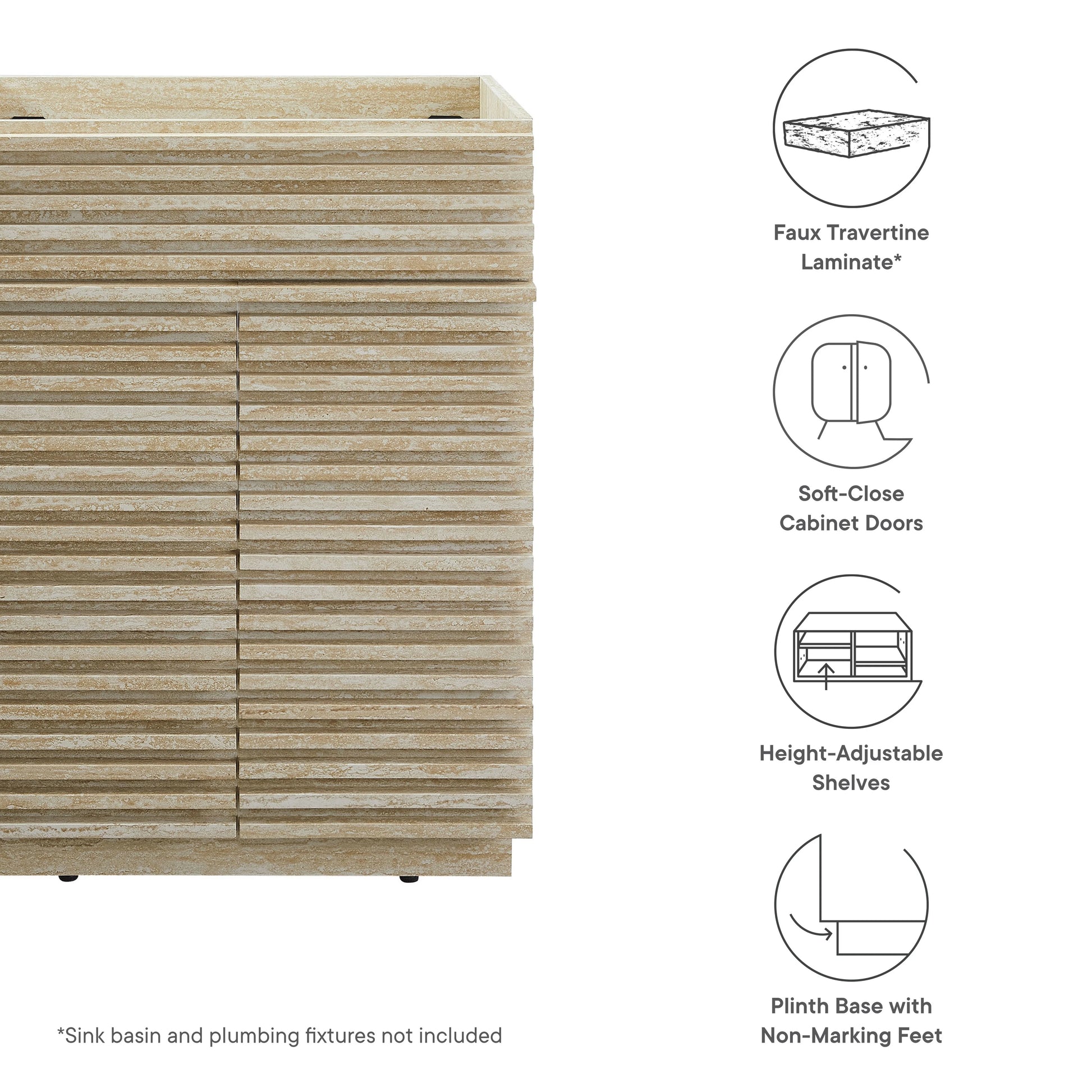 Modway Render 24" Faux Travertine Bathroom Vanity Cabinet (Sink Not Included) in Travertine