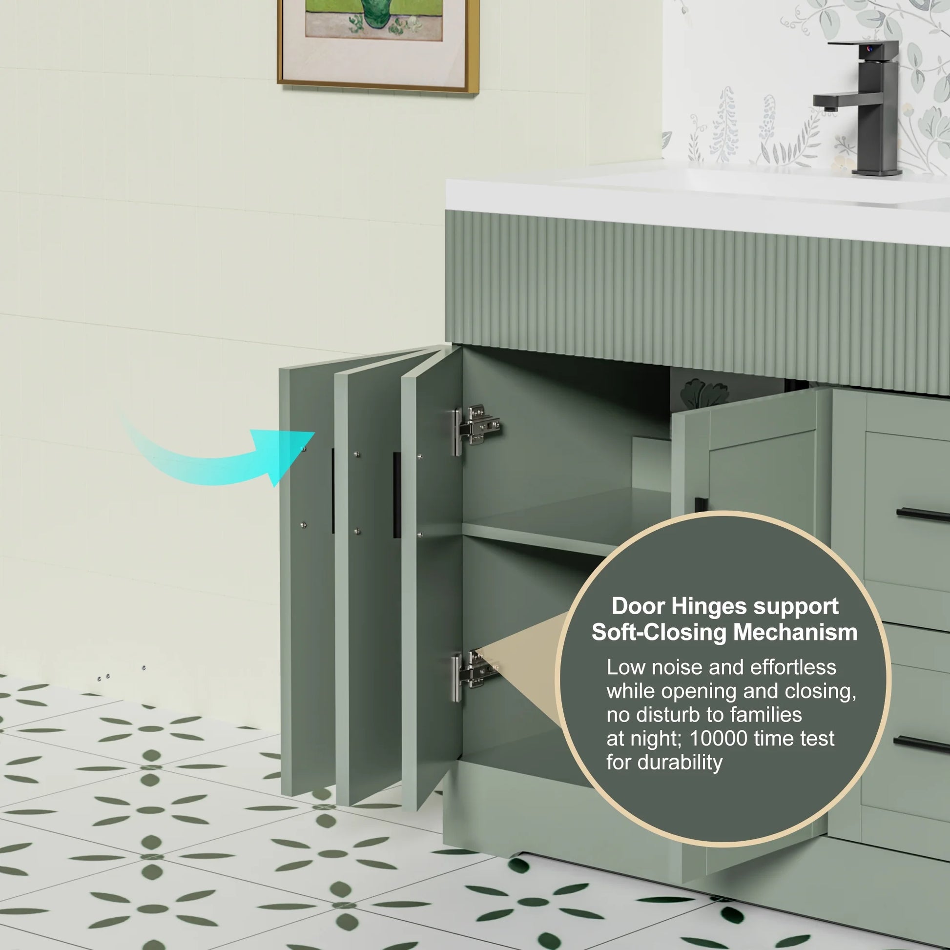Eclife 60" Double Sink Bathroom Vanity with Resin Sink Top and Zinc Alloy Faucet