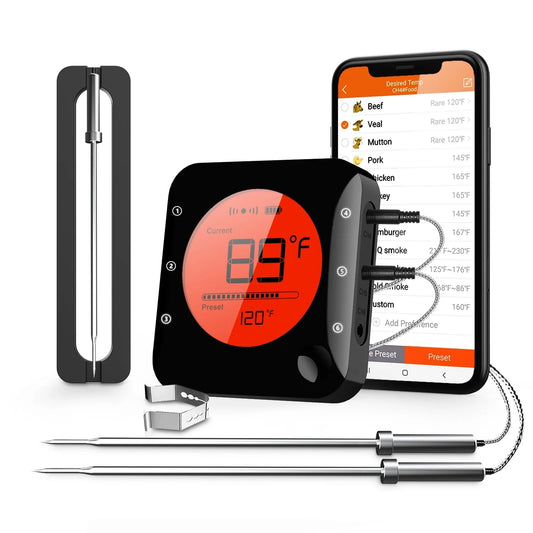BFOUR Wireless Meat Thermometer, Bluetooth Meat Thermometer with 3 Probes, LCD Thermometer for Grilling Smoker