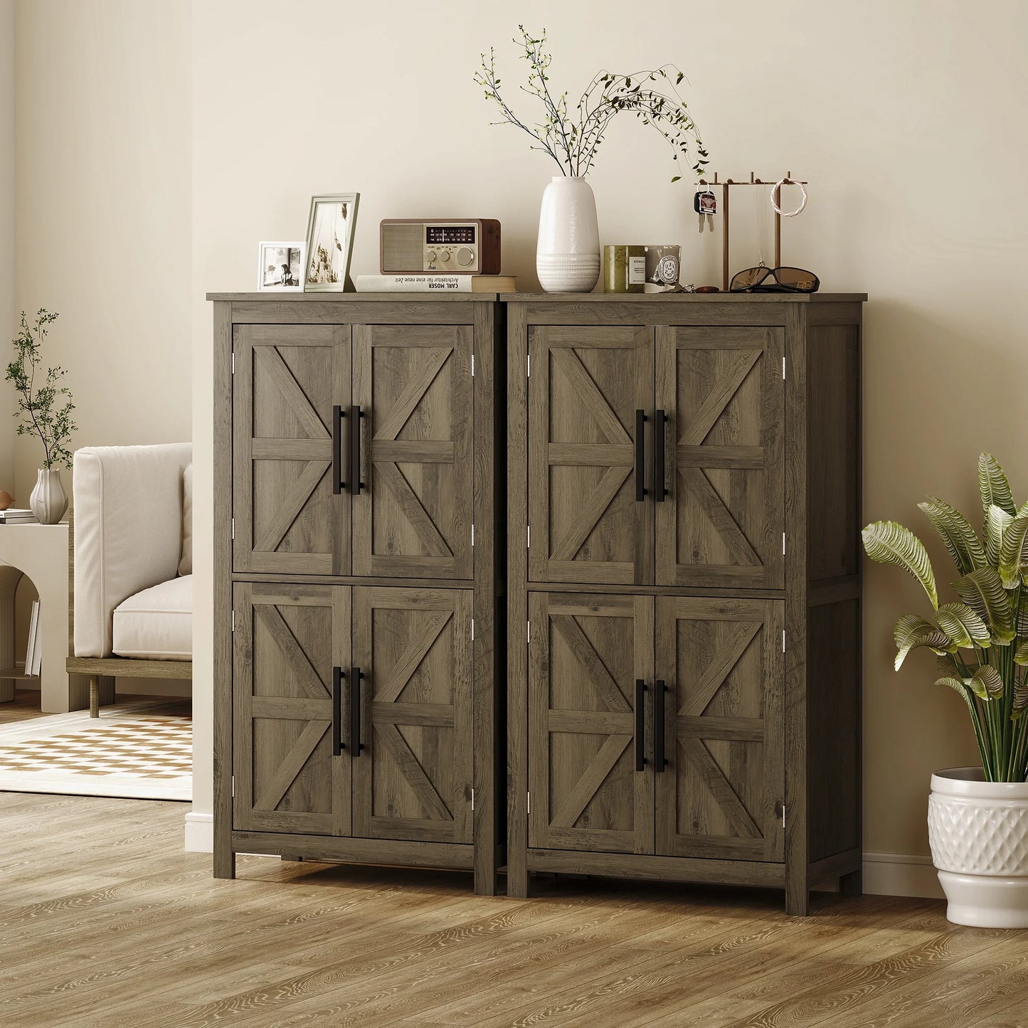 HOMCOM Bathroom Floor Cabinet, Farmhouse Bathroom Cabinet with Doors, Brown