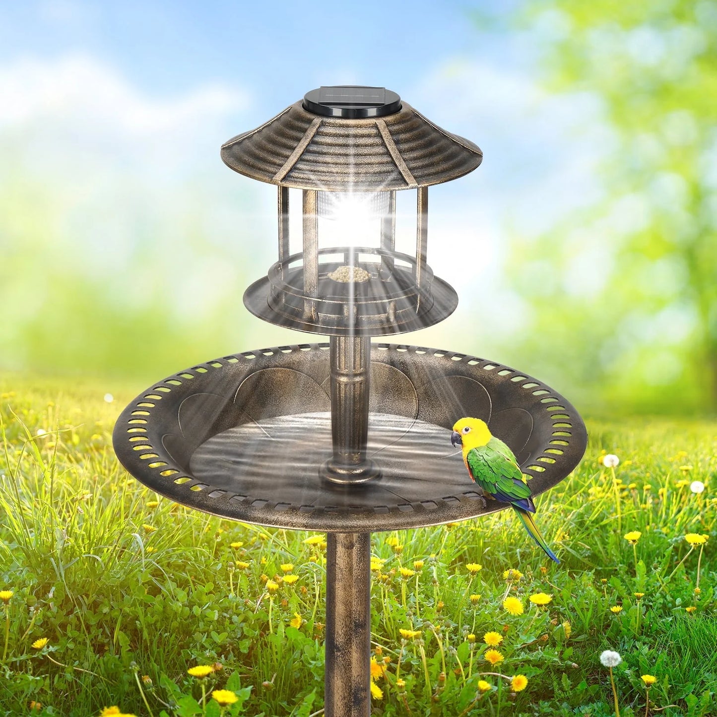 Winado 42 Inch Bird Bath with Solar Light Antique Copper Weather Resistant Birdbaths