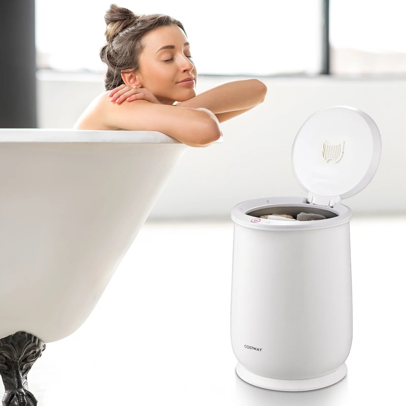 Costway 21L Large Capacity Towel Warmer with Flip-top Lid Auto Shut off Fragrance Holder White