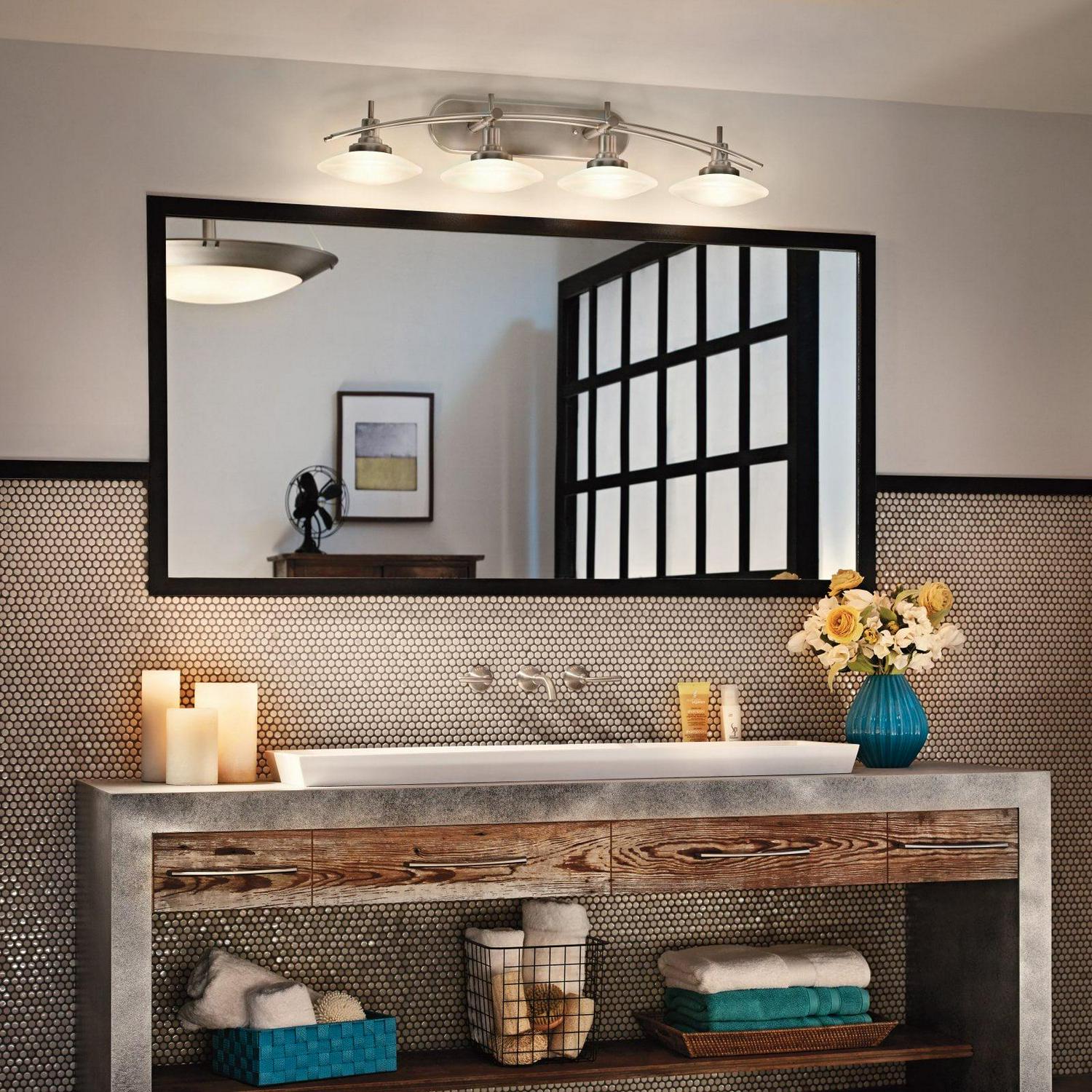 4 Light Bath Vanity Approved For Damp Locations With Contemporary Inspirations 40 Inches Wide Kichler Lighting 6464Ni