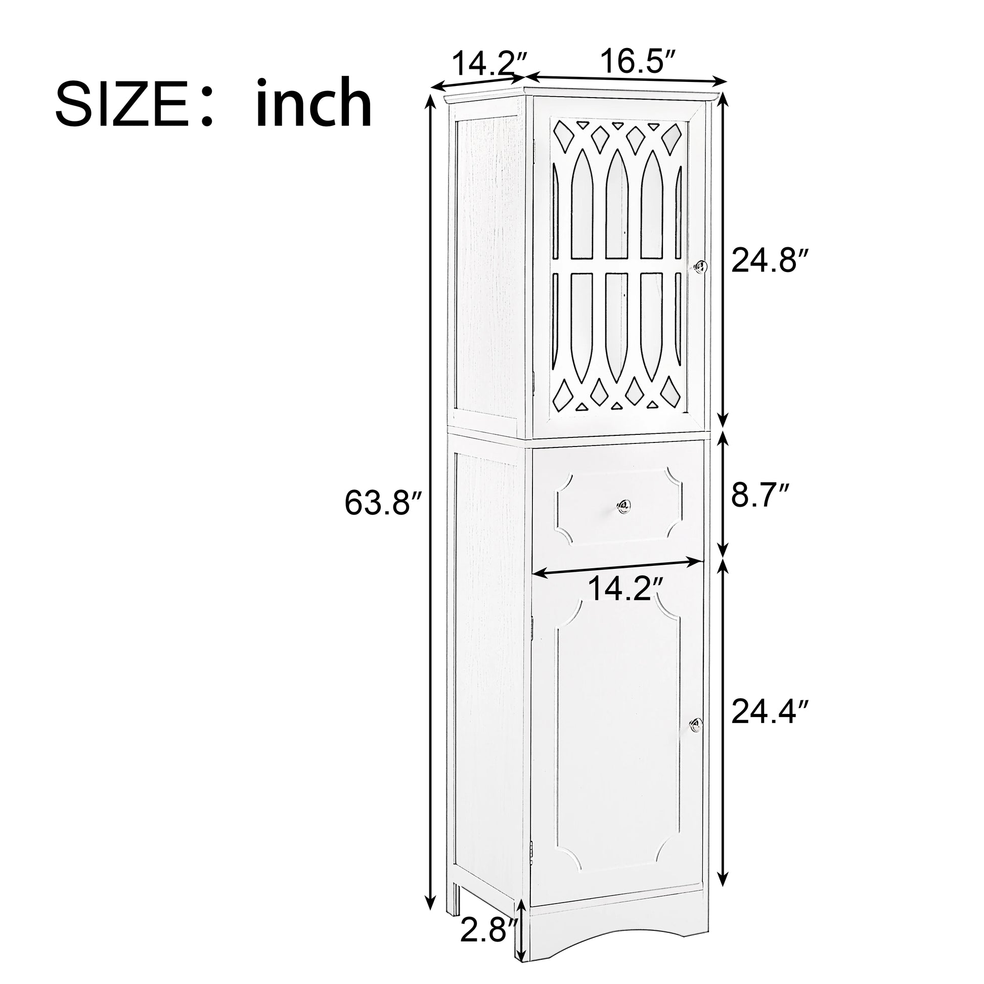 Royard Oaktree Tall Bathroom Cabinet with Drawer and Doors Freestanding Storage Cabinet with Hutch Modern Narrow Kitchen Pantry Sideboard Cabinets for Living Room Bedroom Office, White