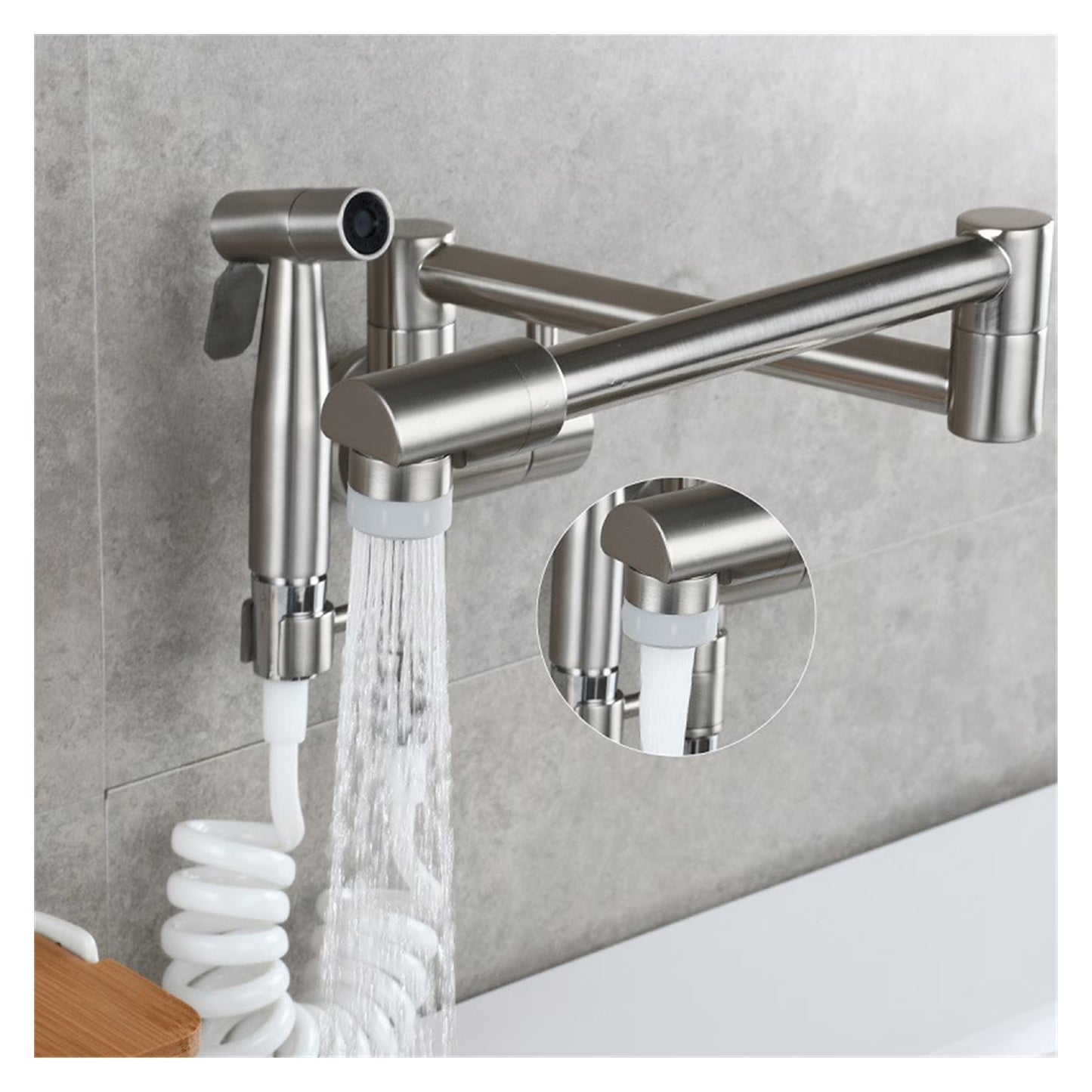Pot Filler Tap Wall Mounted Foldable Kitchen Faucet With Bidet Sprayer Cold Bidet Faucet Sink Tap Rotate Folding Spout ,Effortless Installation