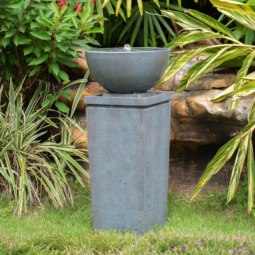 CoSoTower 35.5" Polyresin Gray Zen Bowl Water Fountain, Outdoor Bird Feeder/Bath Fountains, Relaxing Water Feature for Garden Lawn Backyard Porch