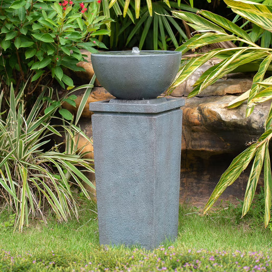 CoSoTower 35.5" Polyresin Gray Zen Bowl Water Fountain, Outdoor Bird Feeder/Bath Fountains, Relaxing Water Feature for Garden Lawn Backyard Porch