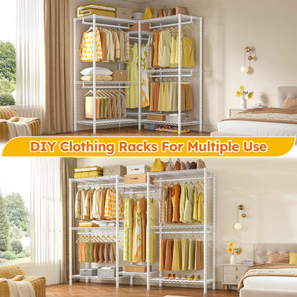 EnHomee Heavy Duty Clothes Rack with 5 Hanging Rods & 8 Shelves,Max Load 905 LBS Adjustable Metal Wardrobe Closet Organizer,Black