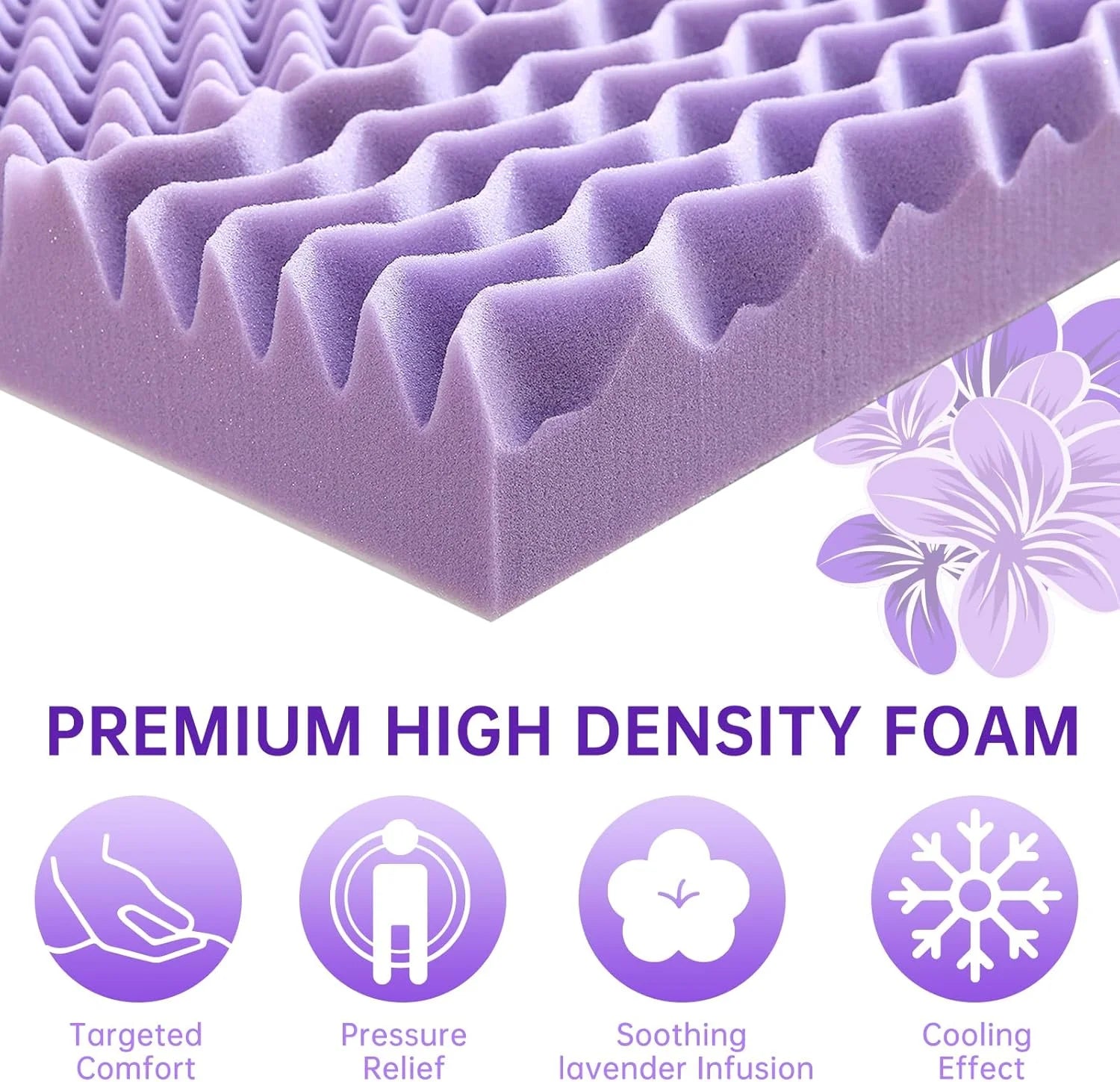 3 Inch Full Size Mattress Topper, 7-Zone Cooling Gel Infused Mattress Topper, Egg Crate Foam Bed Pad, CertiPUR-US and Oeko-TEX Certification (54"75", Lavender)