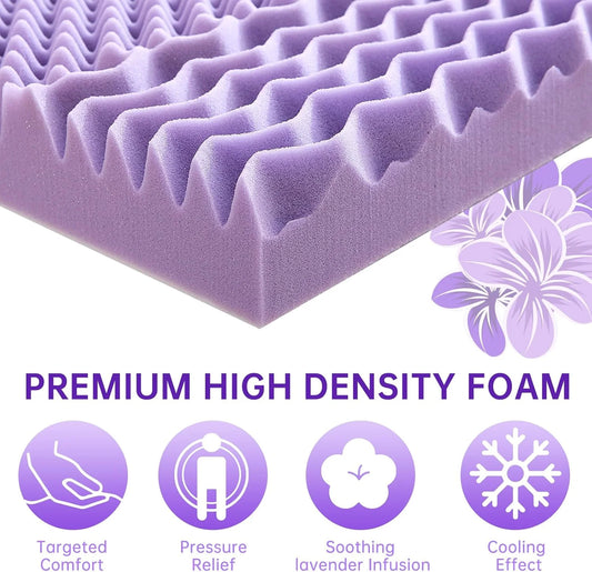 3 Inch Full Size Mattress Topper, 7-Zone Cooling Gel Infused Mattress Topper, Egg Crate Foam Bed Pad, CertiPUR-US and Oeko-TEX Certification (54"75", Lavender)