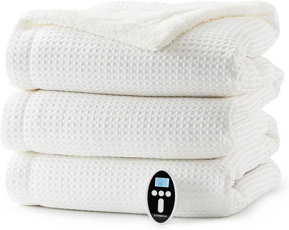 Heated Blanket King Size - Fast Heating Electric Blanket with Wireless LCD Controller, White, 90"x100"