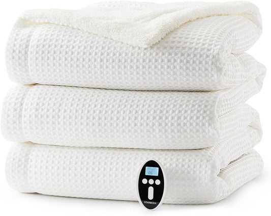 Heated Blanket King Size - Fast Heating Electric Blanket with Wireless LCD Controller, White, 90"x100"