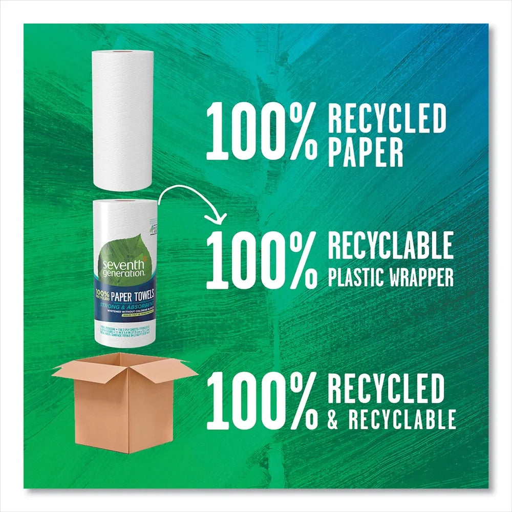 Seventh Generation 13722 100% Recycled 11 in. x 5.4 in. 2-Ply Paper Kitchen Towel Rolls - White (156 Sheets/Roll, 24 Rolls/Carton)