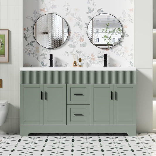 Eclife 60" Double Sink Bathroom Vanity with Resin Sink Top and Zinc Alloy Faucet