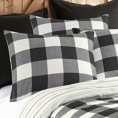 Levtex - Camden Duvet Cover Set - Full/Queen Duvet Cover (90 x 94 in.) + Two Standard Pillowcases (26 x 20 in.) - Buffalo Check in Grey and Cream - Reversible Pattern - Cotton