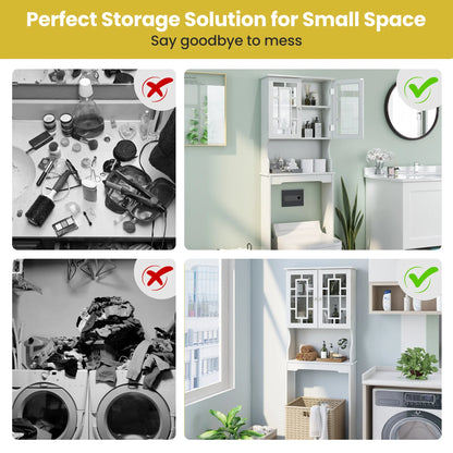 Costway Over the Toilet Storage Bathroom Spacesaver Cabinet Tower Organizer Shelf & Doors White