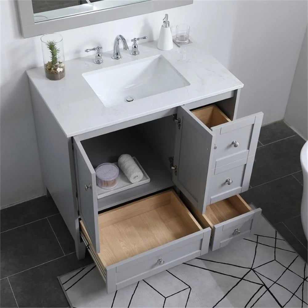 Elegant Decor Sommerville 36" Single Quartz Top Bathroom Vanity in Gray