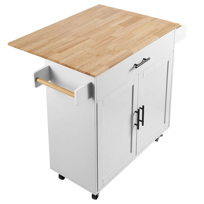 VEVOR Kitchen Island Cart with Solid Wood Top, 35.4" Width Mobile Carts with Storage Cabinet, Rolling Kitchen Table with Spice Rack, Towel Rack, Drop Leaf and Drawer