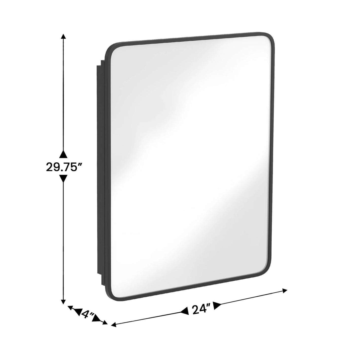 Merrick Lane 24" x 30" Reversible Bathroom Wall Medicine Cabinet with Rounded Rectangular Beveled Mirror and Black Metal Frame and Shelves