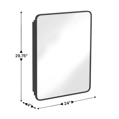Merrick Lane 24" x 30" Reversible Bathroom Wall Medicine Cabinet with Rounded Rectangular Beveled Mirror and Black Metal Frame and Shelves