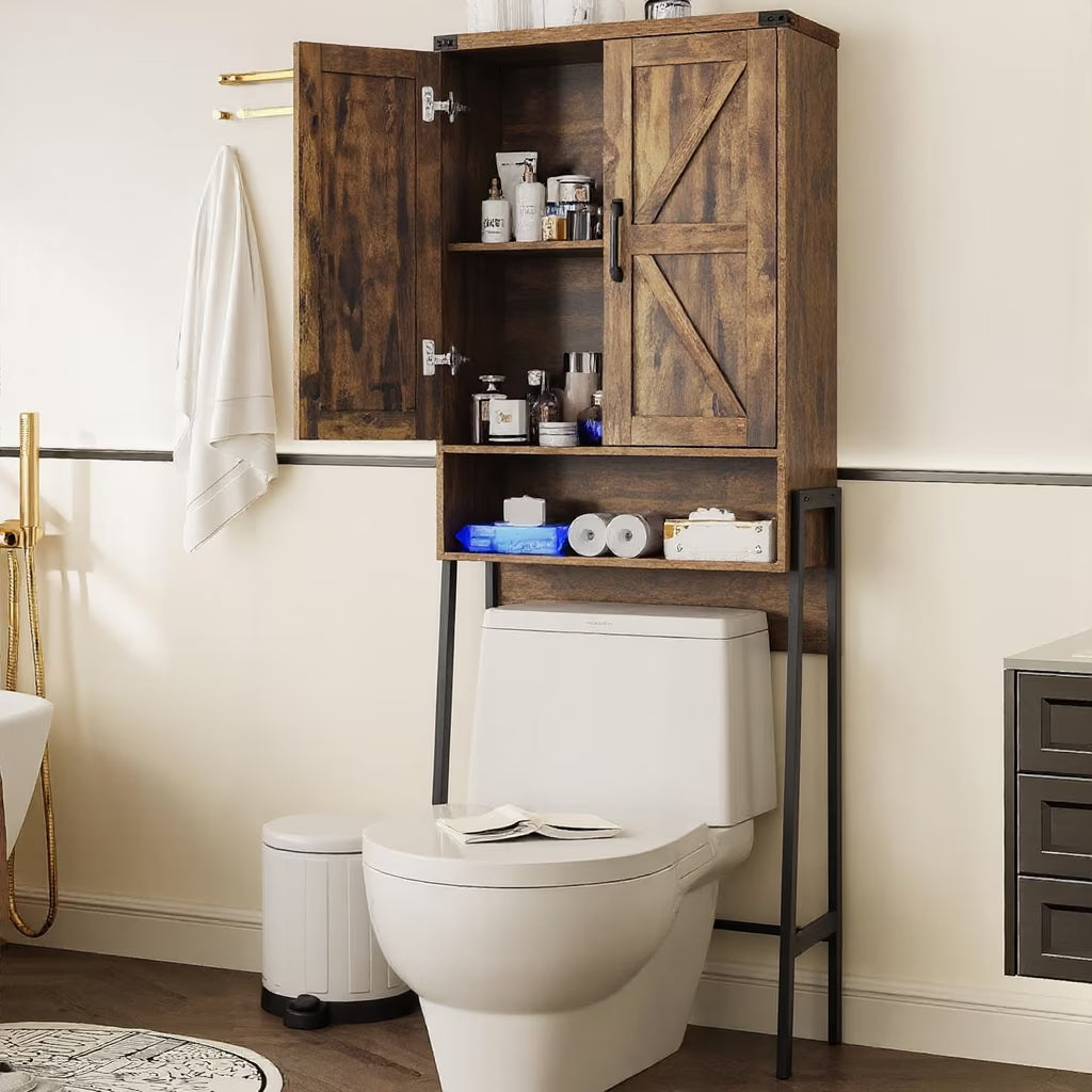 Vabches Over The Toilet Storage Cabinet, 68" H Farmhouse Freestanding Bathroom Storage Organizer with Double Doors & Storage Shelves