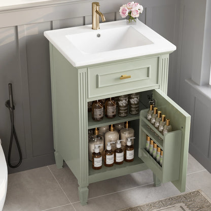 Euroco 20" Bathroom Vanity with Integrated Ceramic Sink, Soft-Close Hinges and Drawer Storage, Solid Wood Legs