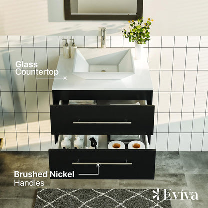 Totti Wave 24" Espresso Modern Bathroom Vanity w/Super White Man-Made Stone Top & Sink