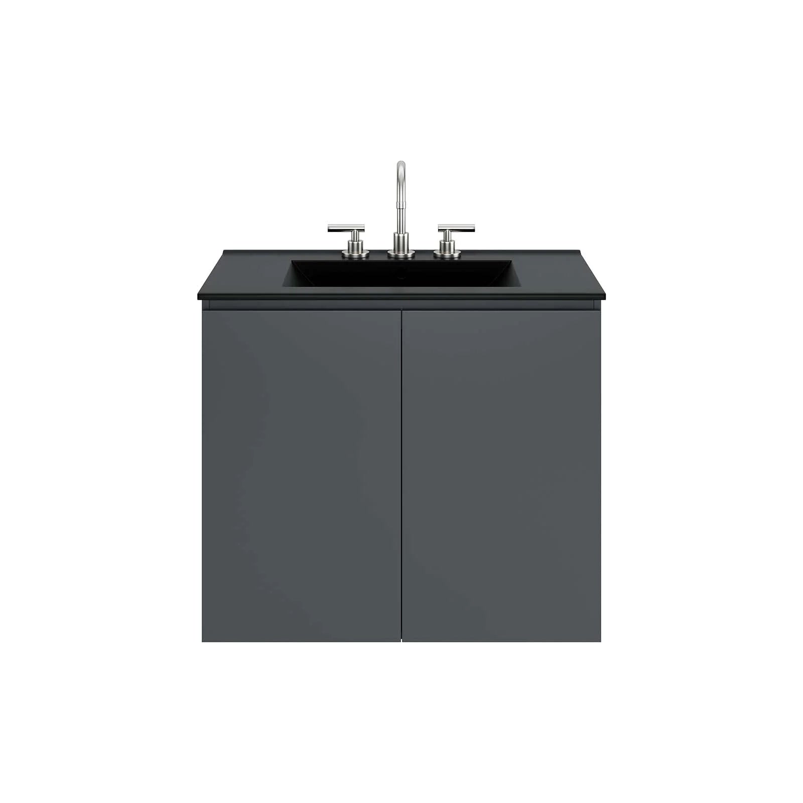 Sink Vanity Cabinet, Wall Mount, Grey Gray Black, Ceramic, Melamine, Modern Contemporary, Hotel Bedroom Bathroom Master Suite Guest