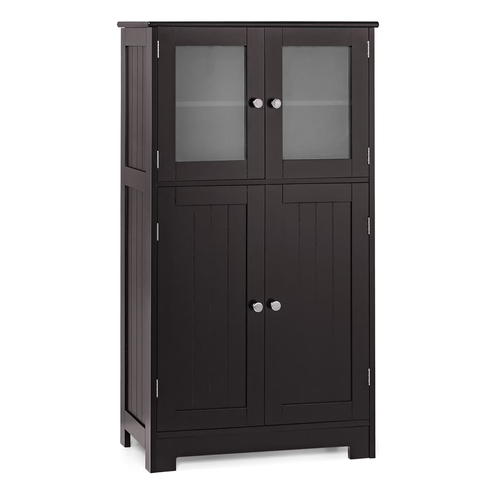 Costway Bathroom Floor Storage Cabinet Kitchen Cupboard w/Doors& Adjustable Shelf Black