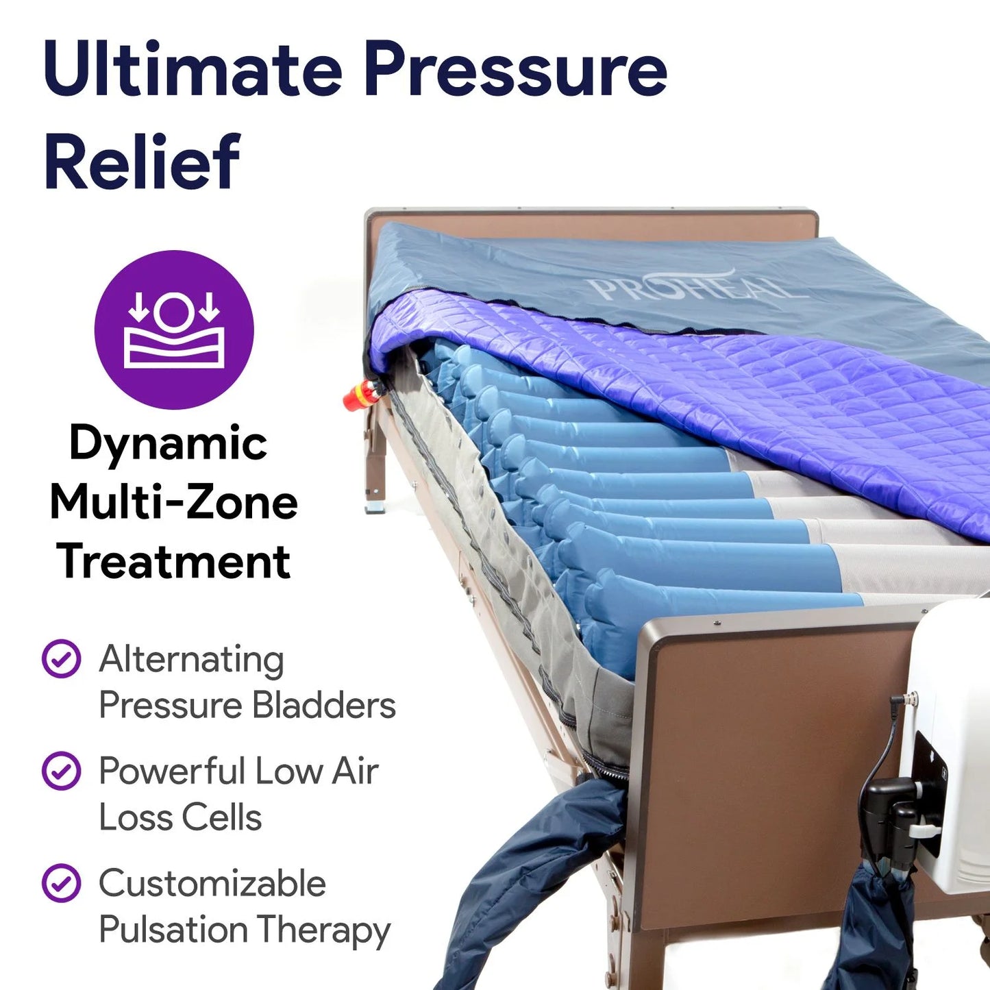Proheal Bariatric True Low Air Loss Alternating Pressure Air Mattress with Pump & Raised Rails - Stages I-IV - 36” x 80” x 8”/11"