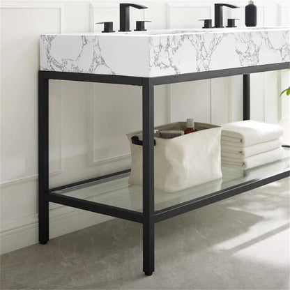 Modway Kingsley 60" Black Stainless Steel Bathroom Vanity in Black White