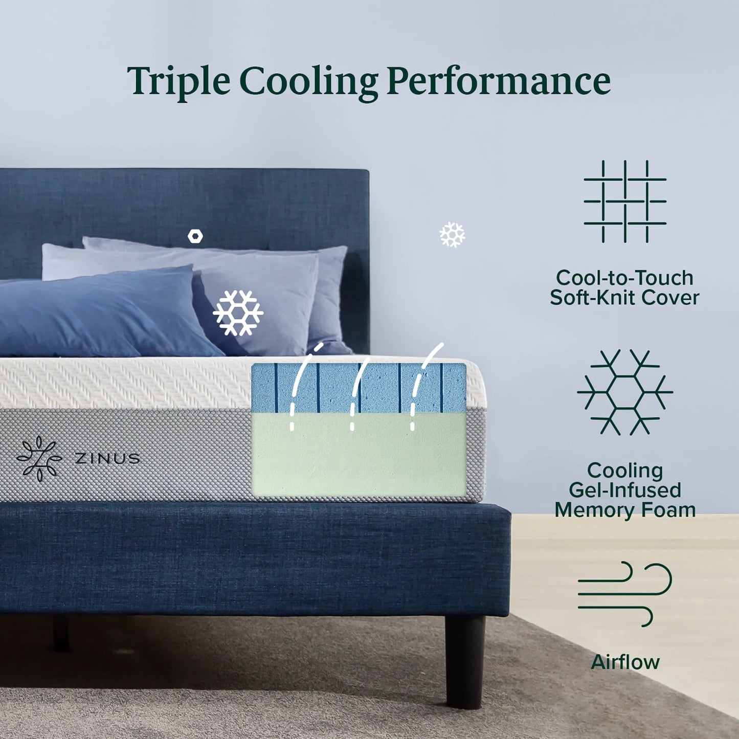 Zinus 8 Ultra Cooling Gel Memory Foam Mattress, Made in the USA of US Foam and Global Materials, Queen