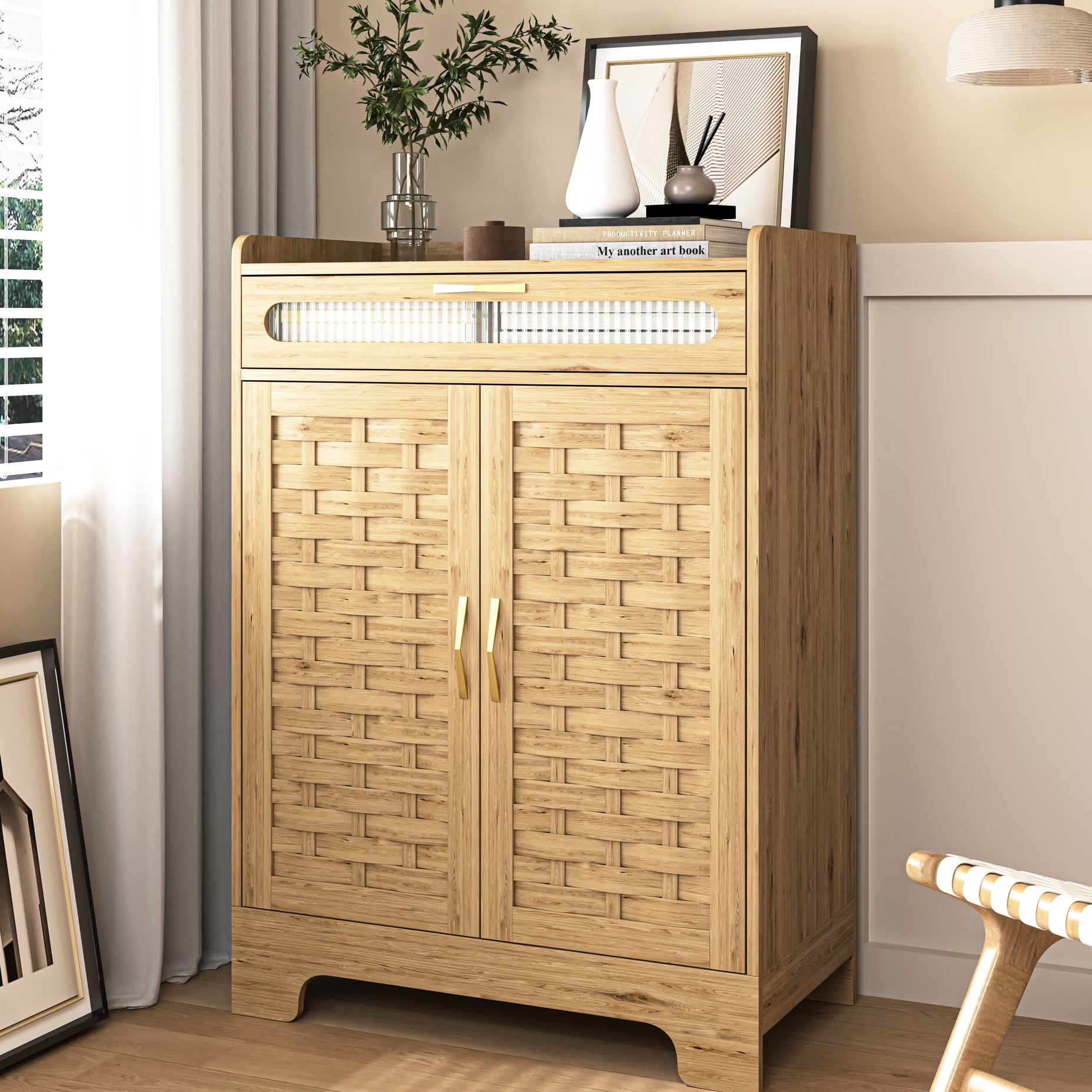 Modern Coffee Bar Cabinet With Drawer & Adjustable Shelf For Kitchen, Dining Room, Bathroom, Entryway Style Living Room
