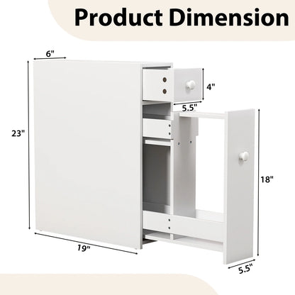 Topbuy Slim Bathroom Storage Cabinet Freestanding Toilet Paper Holder with Slide Out Drawers for Small Spaces White