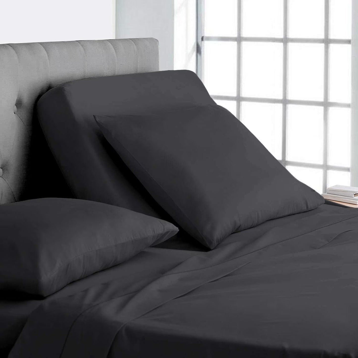 Top Split-King: Adjustable King Bed Sheets - 4PC Bed Sheet Set - 100% Egyptian Cotton - 800 Thread Count - 15 Inch Deep Pocket, Top Split King, Navy Blue Solid - Split Down 28 inches from The top